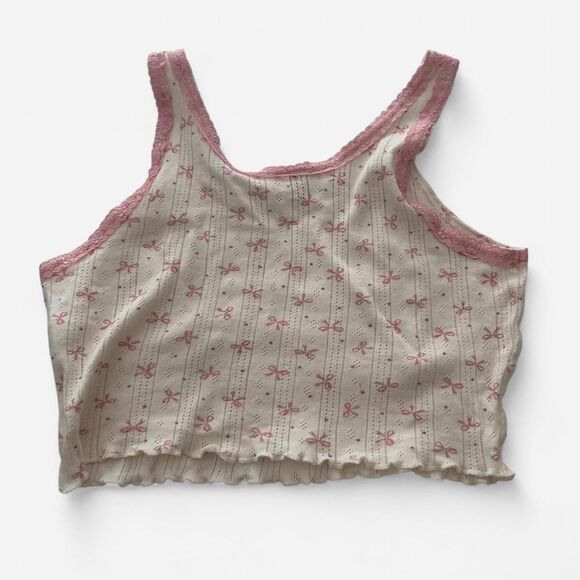 Viral TJ Maxx Just Chillin Cream & Pink Bow Knit Pajama Set top bottom pajama XS - Picture 5 of 6